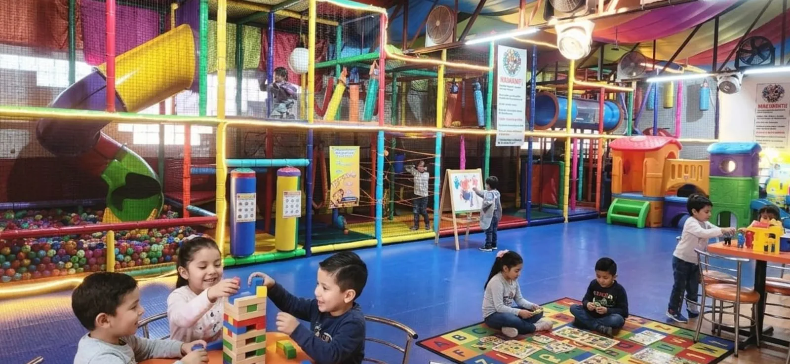 Niños jugando en la ludoteca de Party Circus, Valle Dorado